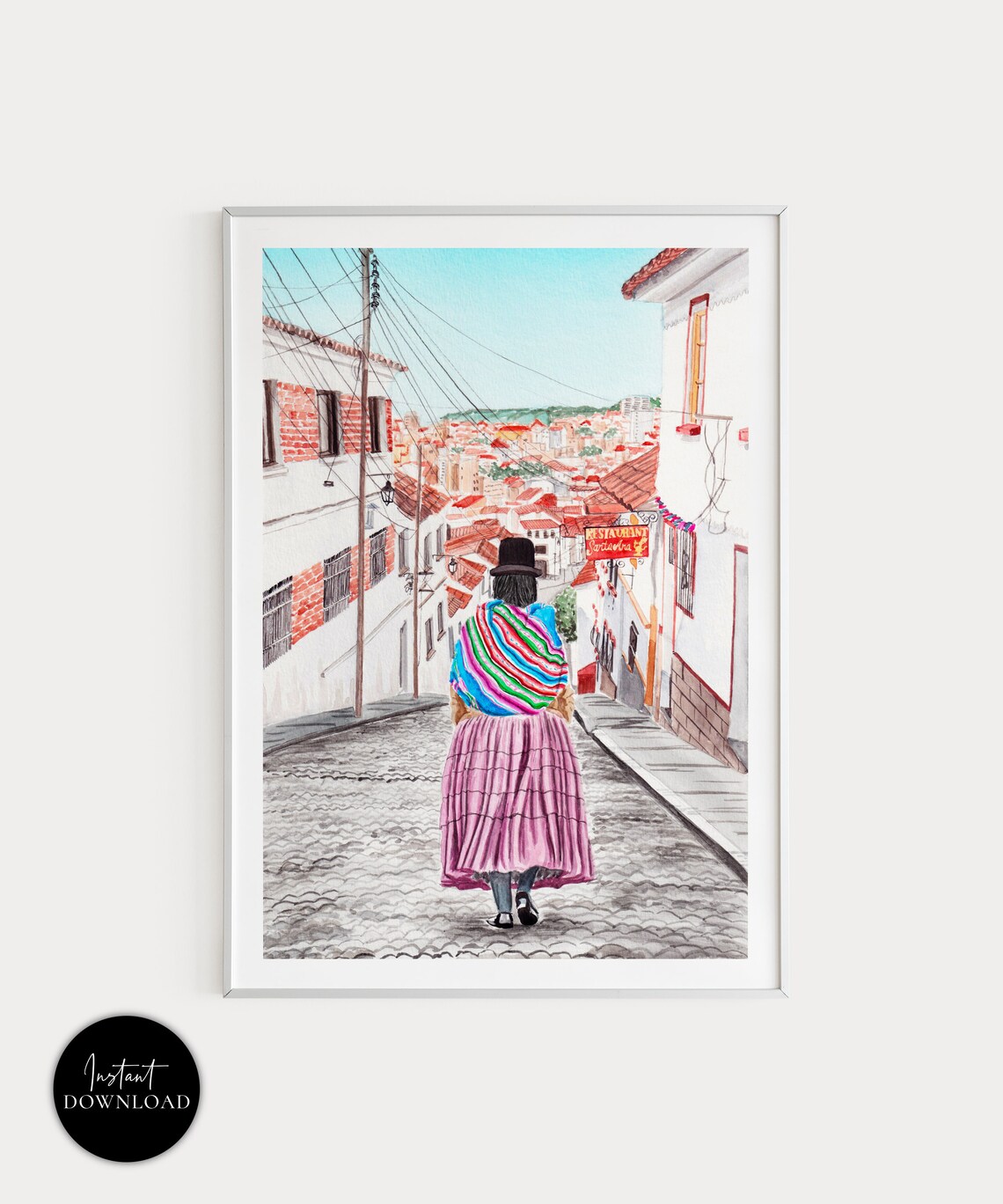 Sucre, Bolivia Cityscape Travel Poster, Latin America