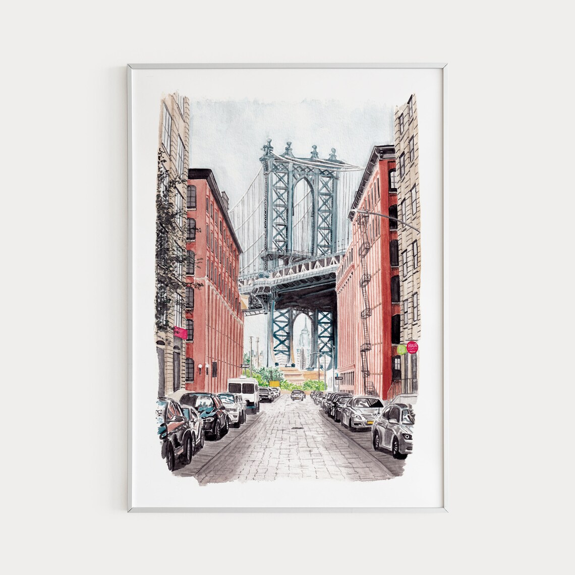 Manhattan Bridge Watercolor Travel Poster, New York - Image 3
