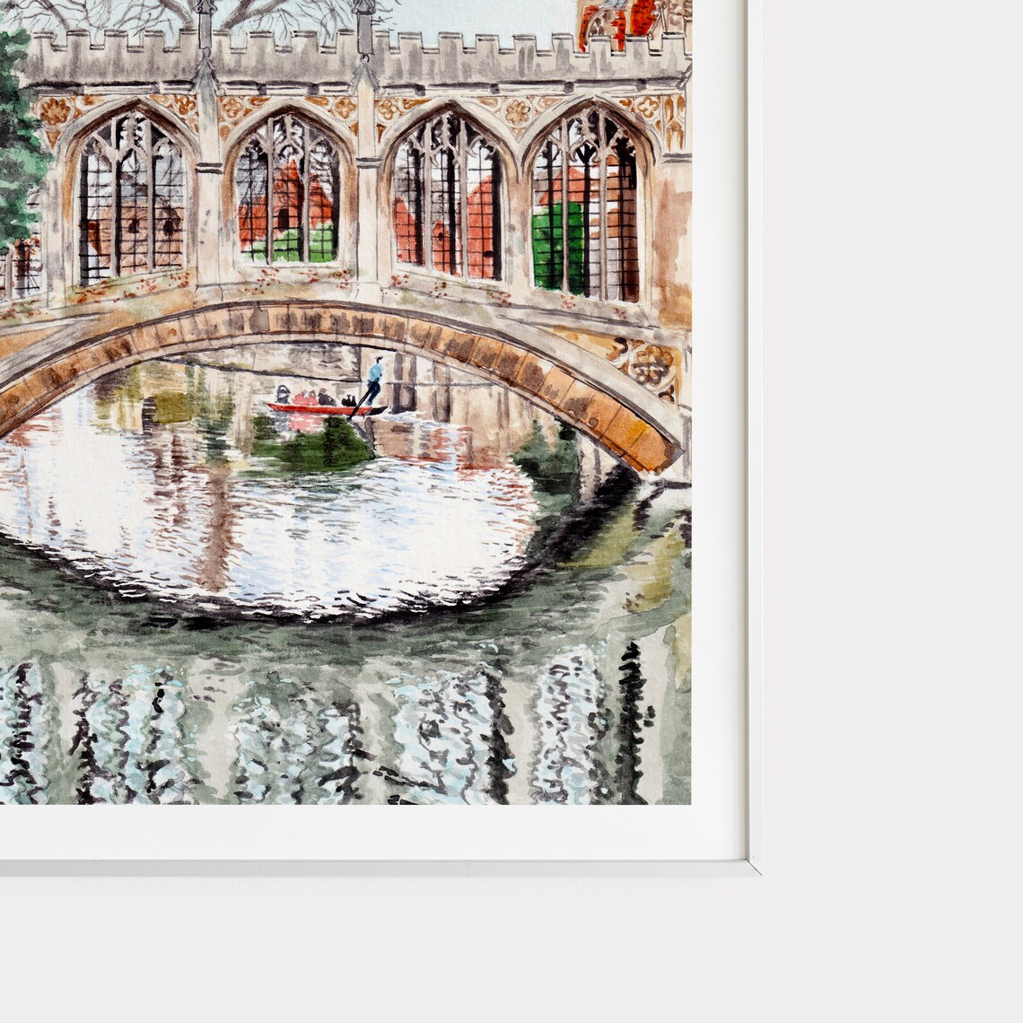 Cambridge Watercolor Travel Poster, England Cityscape - Image 3
