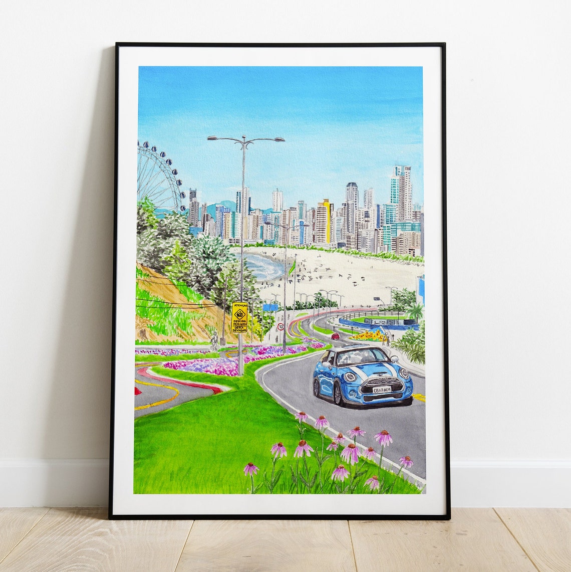 Balneario Camboriu Coast Road Skyline Watercolor Drive Brazil Wall Art - Image 2