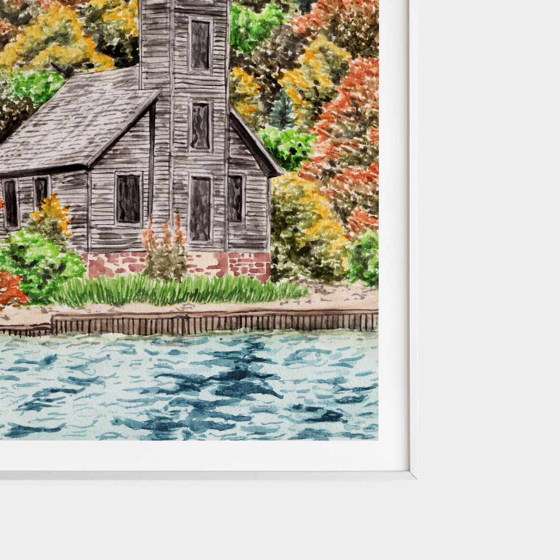 Michigan Lighthouse Autumn Trees Watercolor Great Lakes Poster - Image 2