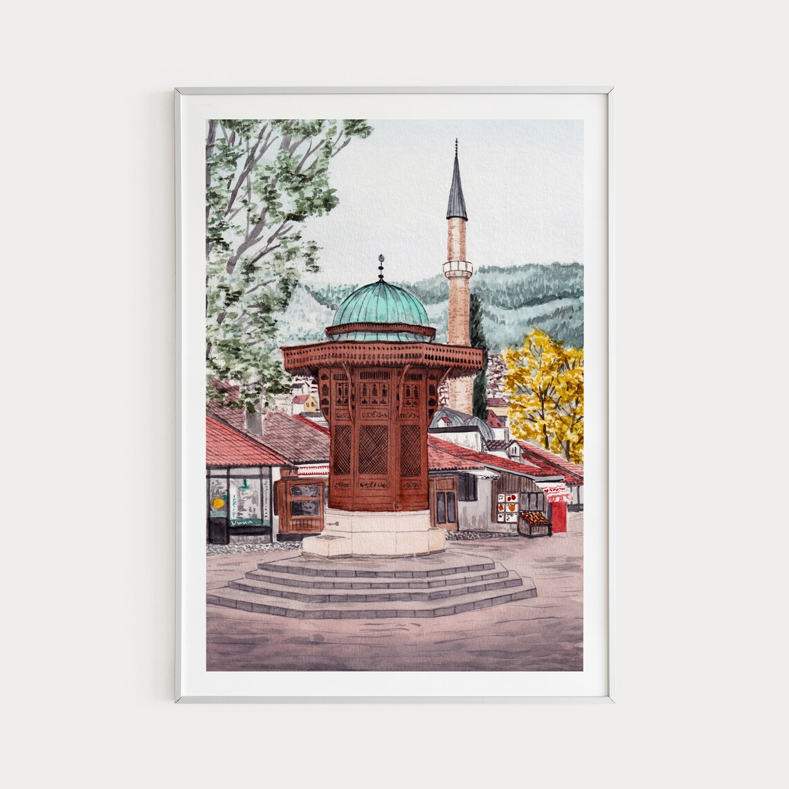 Sarajevo Bosnia Watercolor Art Print, Europe Travel