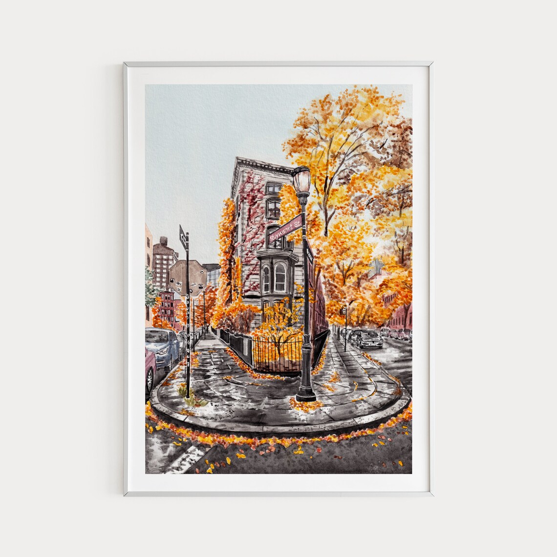New York East Village Rivington Street Autumn Corner Scene Poster