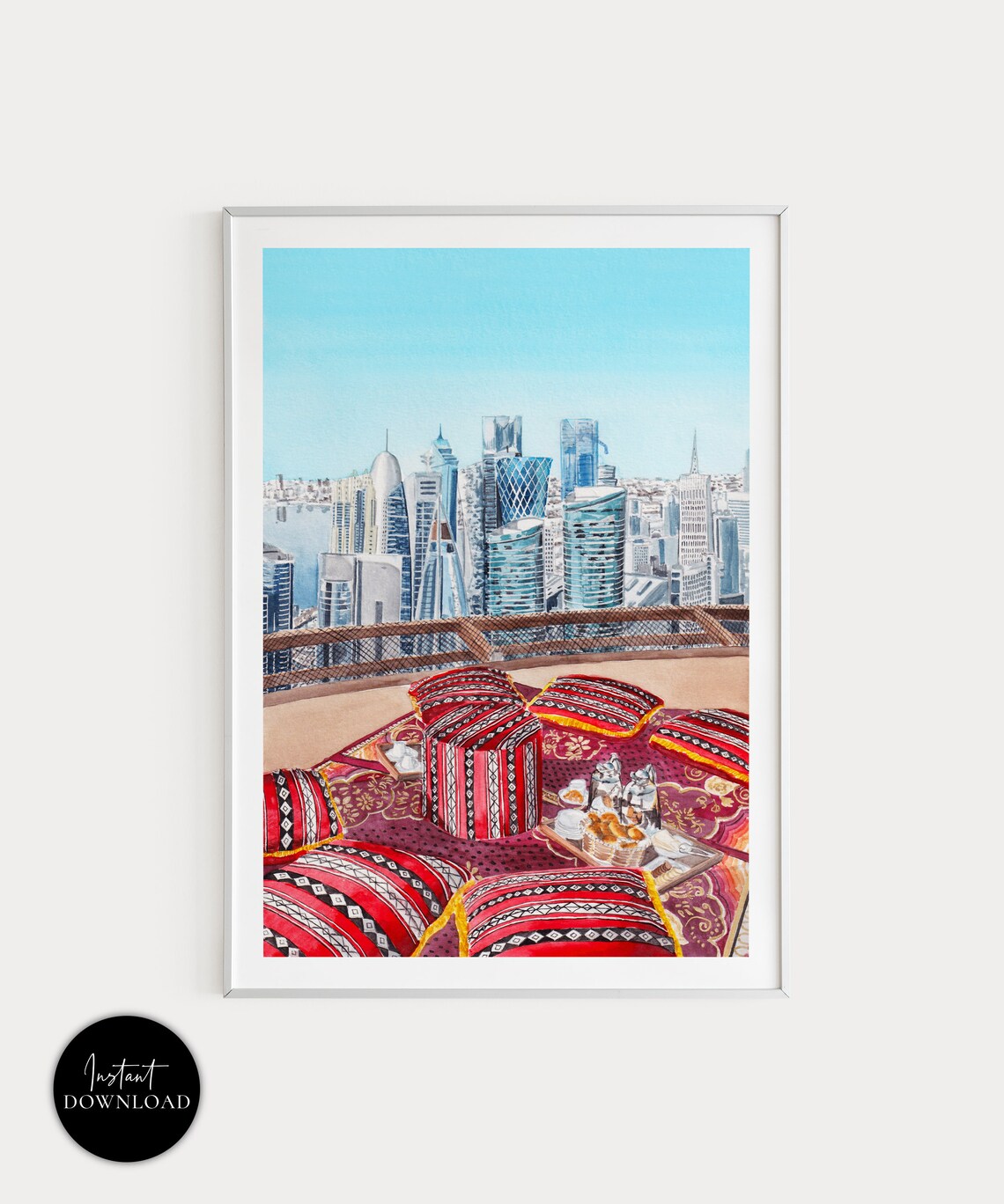 Doha Travel Poster, Qatar Cityscape Art Print