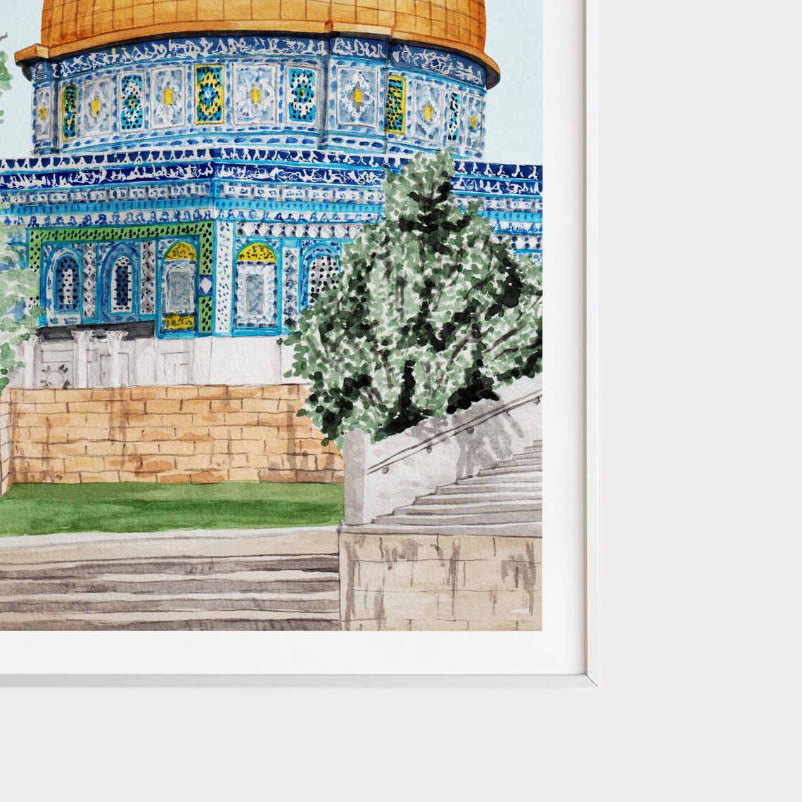 Jerusalem Golden Dome Mosque Watercolor Blue Tile Shrine Poster - Image 2