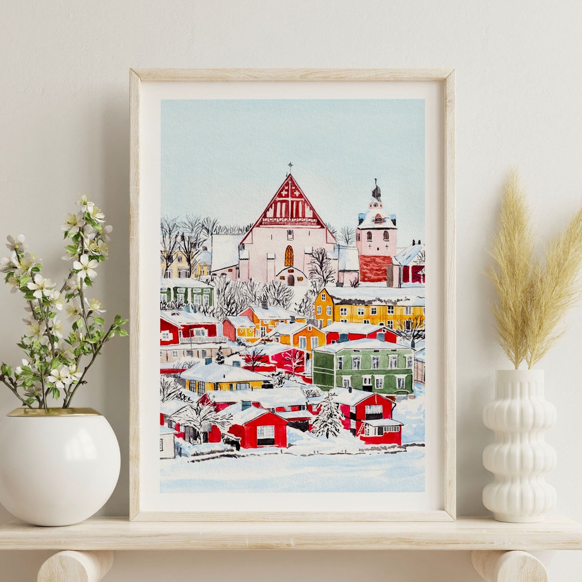 Snowy Porvoo Old Town With Red Cathedral Finland Winter Poster - Image 3