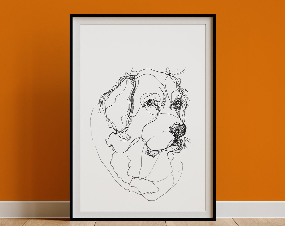 Bernese Mountain Dog Head Three Quarter View Loose Sketch Line Poster