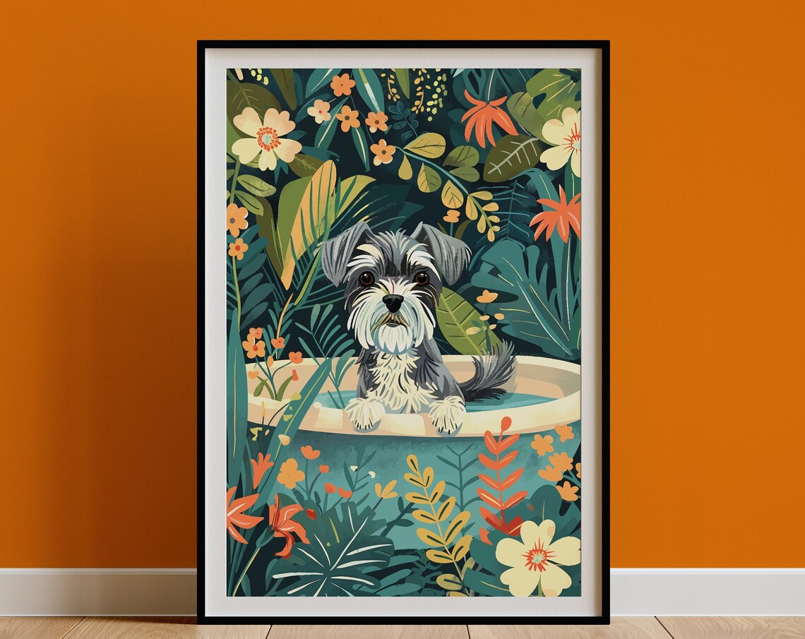 Miniature Schnauzer Boho Jungle Bathtub Art Print