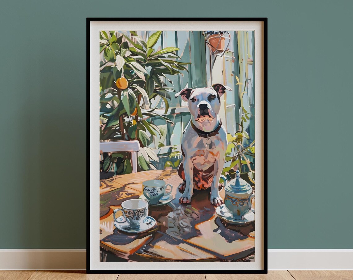 Staffordshire Bull Terrier Tea Time Sunny Table Painting Art Poster