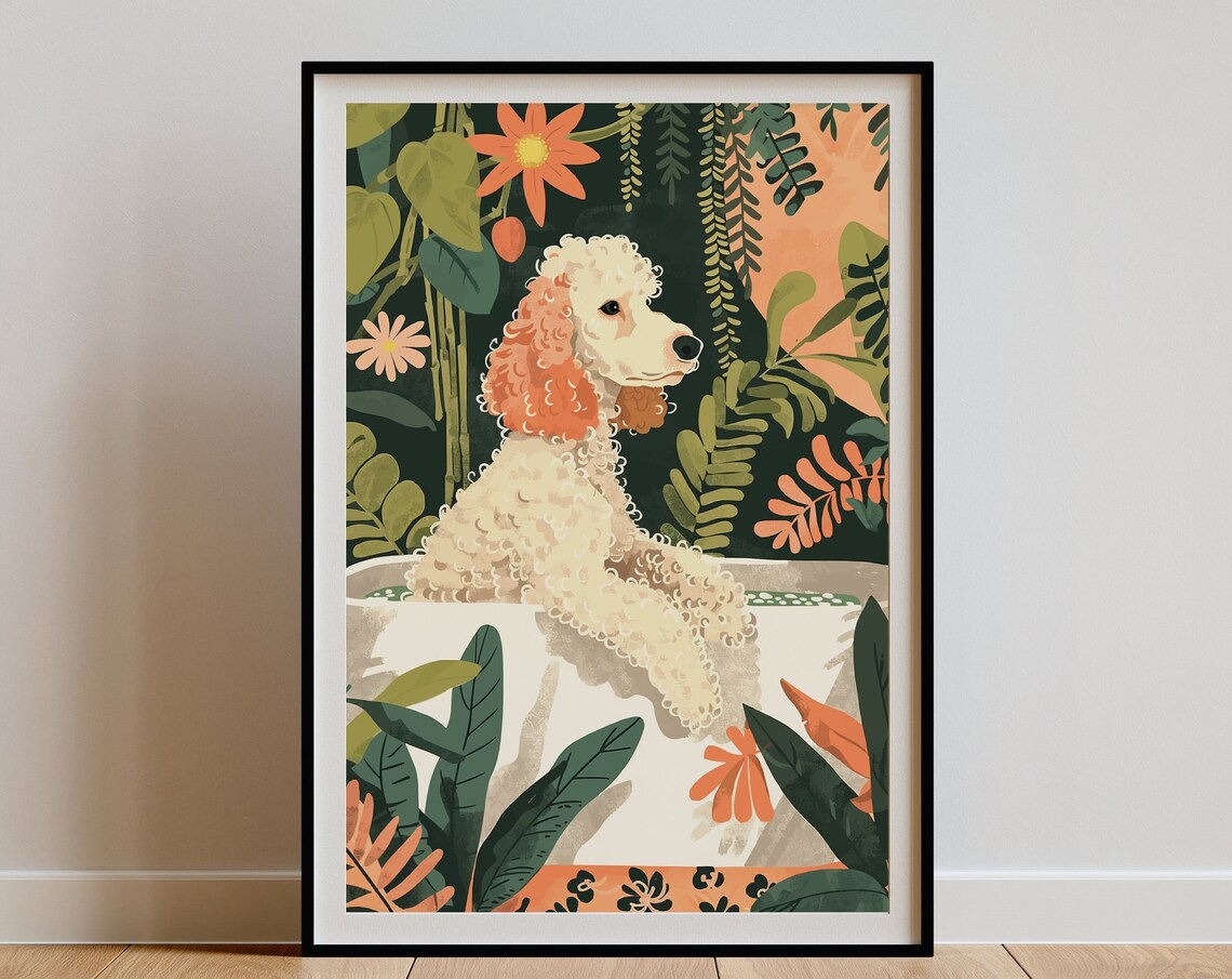 White Standard Poodle Boho Jungle Art Print