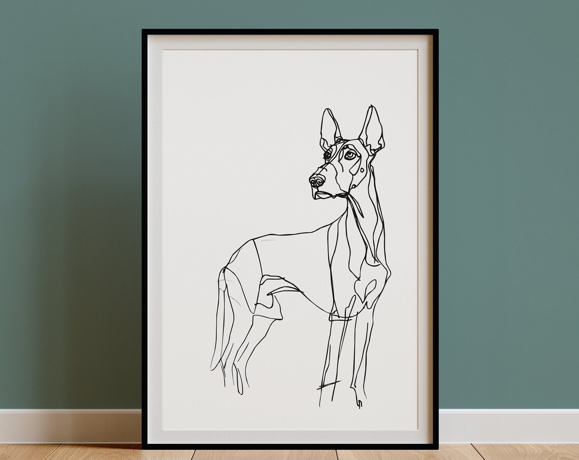 Doberman Standing Sleek Athletic Elegant Line Drawing Art Poster - Image 3