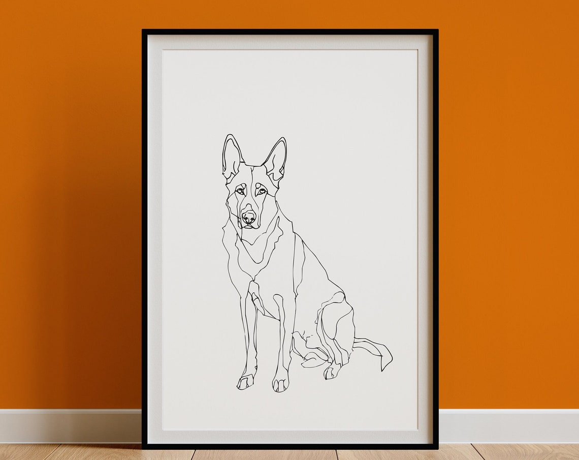 German Shepherd Sitting Tall Noble Graceful Line Drawing Poster - Image 3