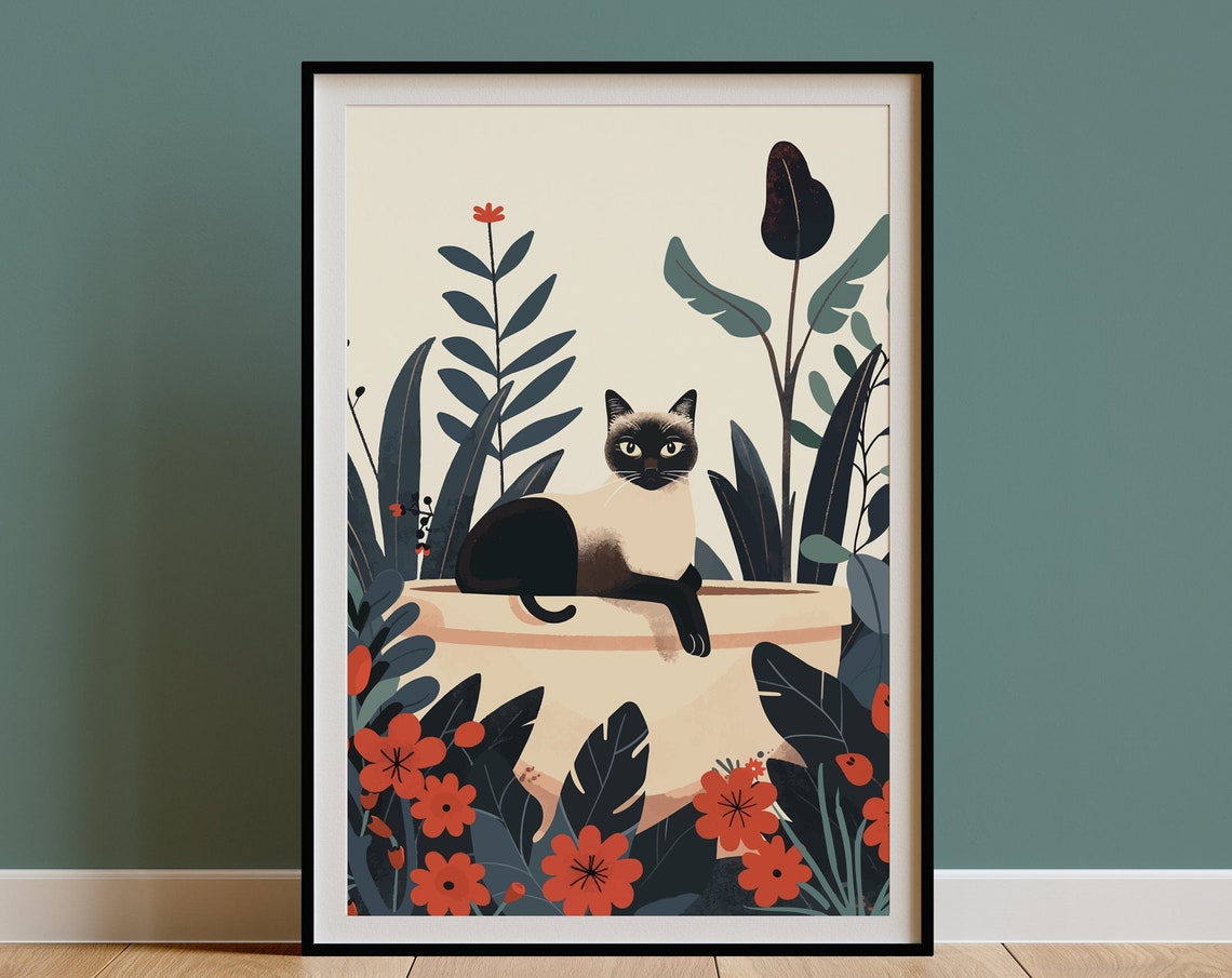 Siamese Cat Boho Jungle Bathtub Poster - Image 3