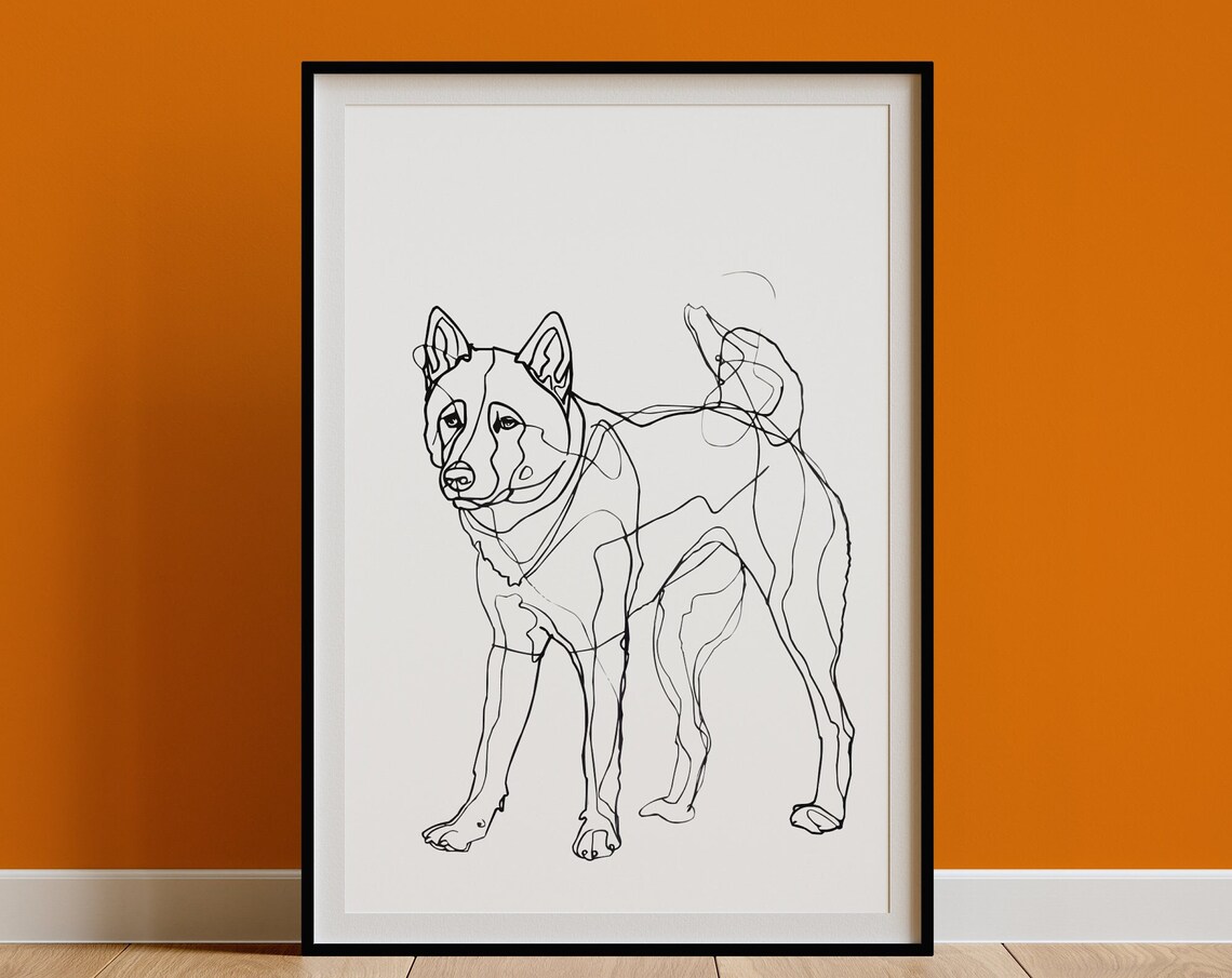 Akita Inu Standing Full Body Minimalist Line Drawing Art Poster