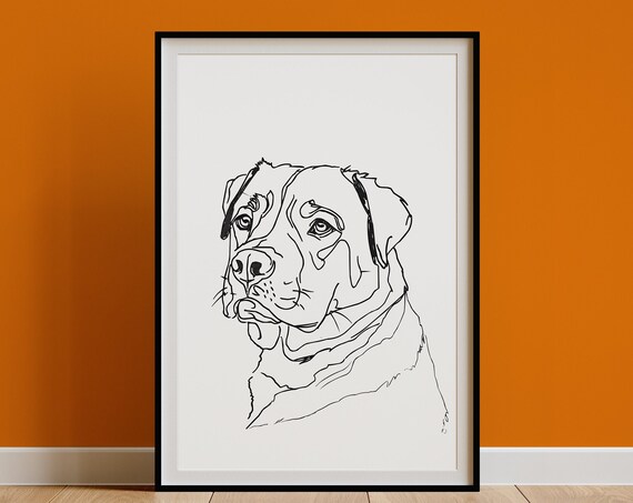 Rottweiler Wall Art Print Minimal Line Drawing Poster Ugly Cute Badly Drawn Pet Portrait Mid Century Modern Gift Dog Mom Owner