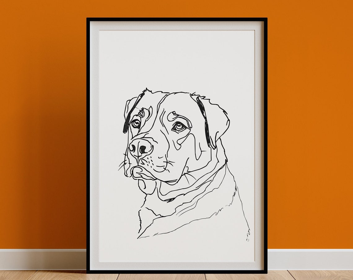 Rottweiler Head Portrait Clean Line Drawing Noble Minimal Dog Poster