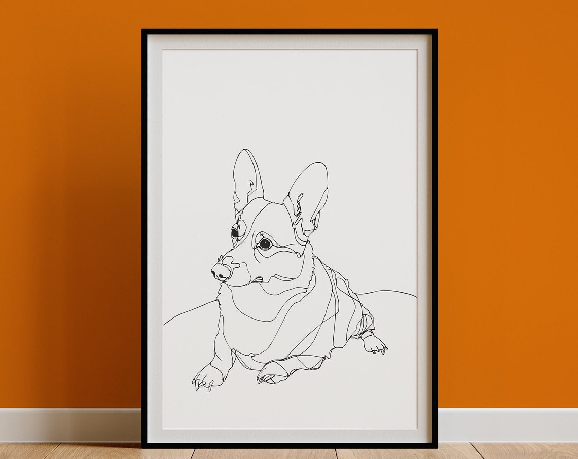 Corgi Lying Down Relaxed Cute Minimal Line Drawing Art Poster
