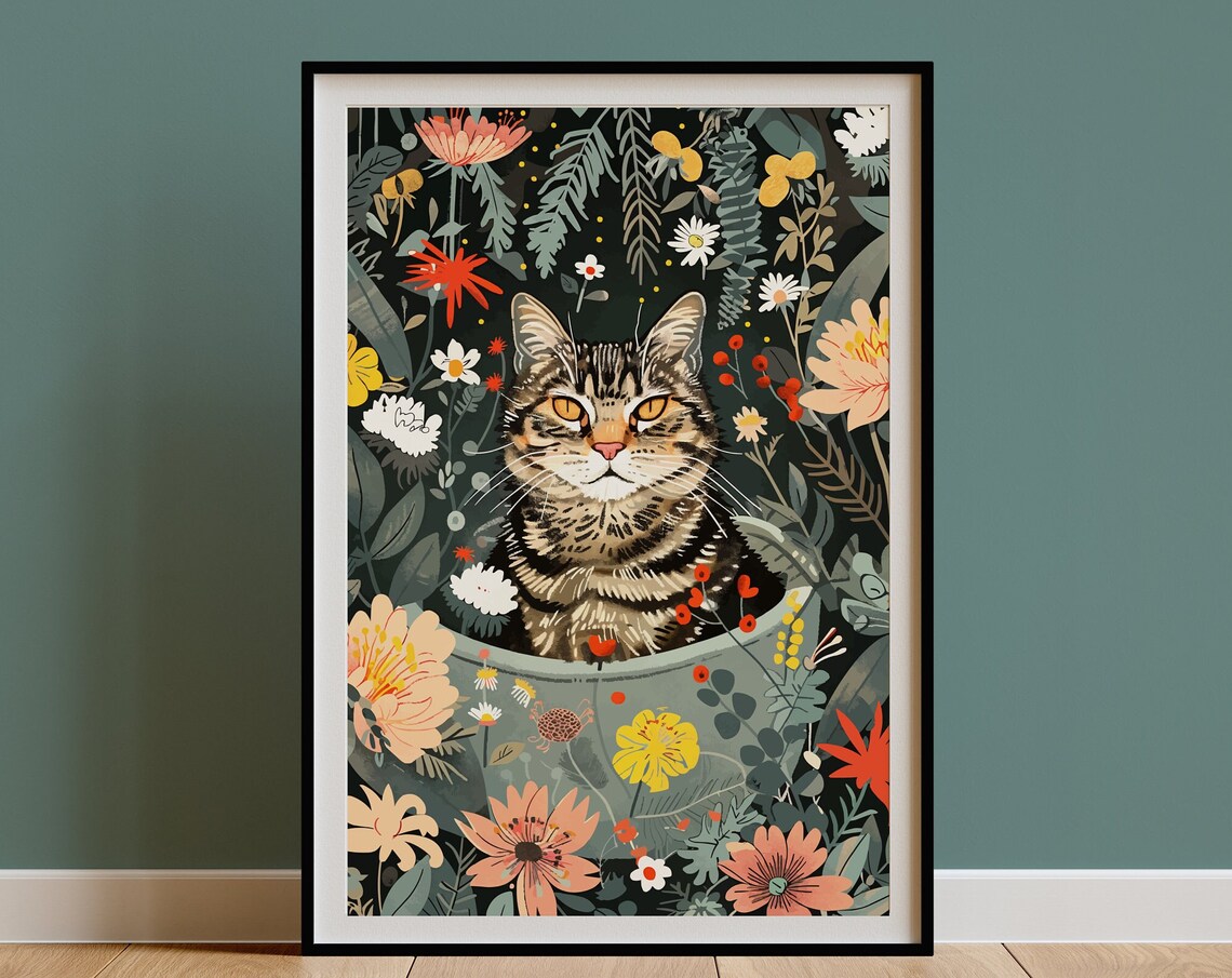 Tabby Cat Boho Jungle Bathtub Art Print - Image 3