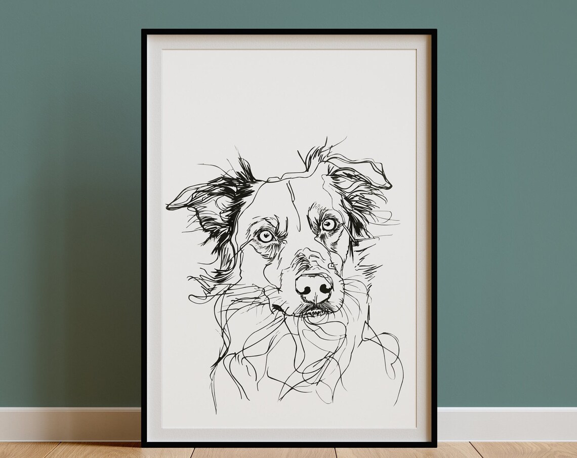Australian Shepherd Head Sketch Expressive Line Art Portrait Poster