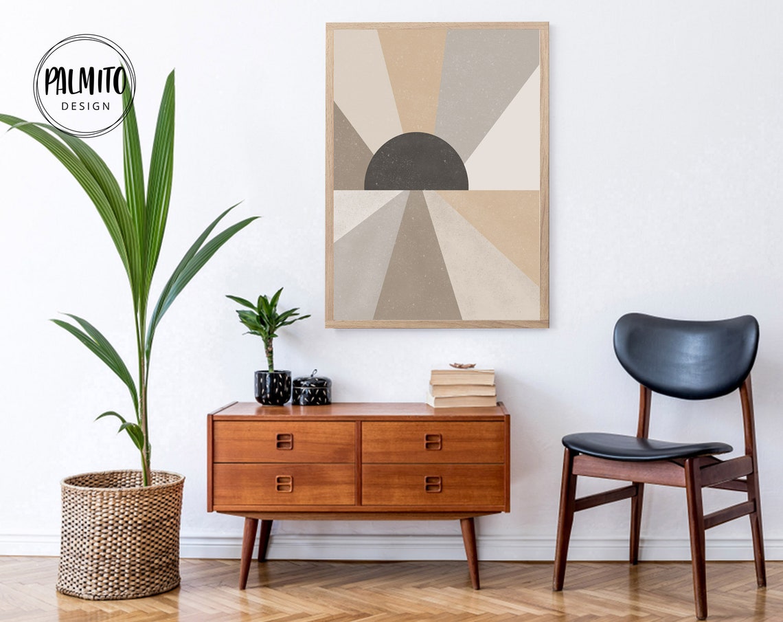 Geometric Sunset Sunburst Rising Sun Neutral Boho Modern Poster - Image 2