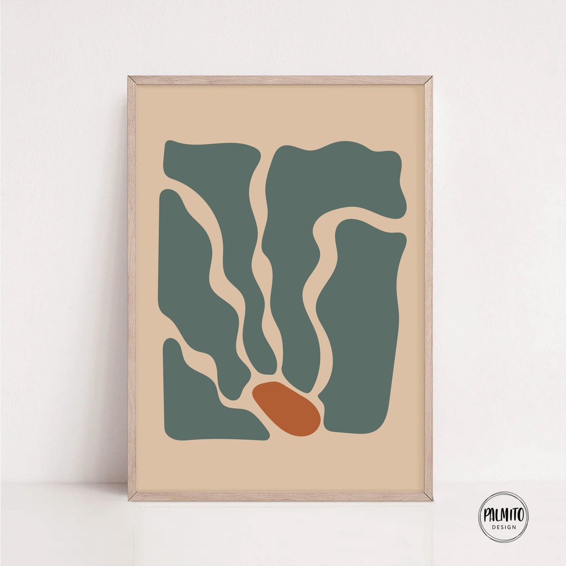 Bold Green Wavy Abstract Shapes Tan Terracotta Organic Boho Poster