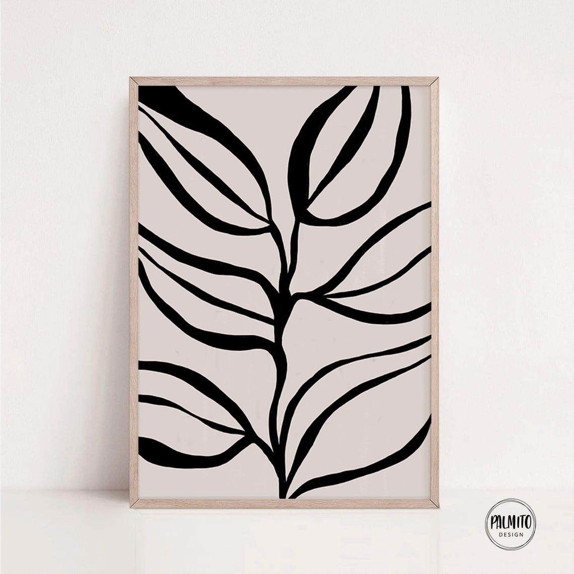 Minimalist Black Line Art Leaves on Cream Botanical Wall Poster