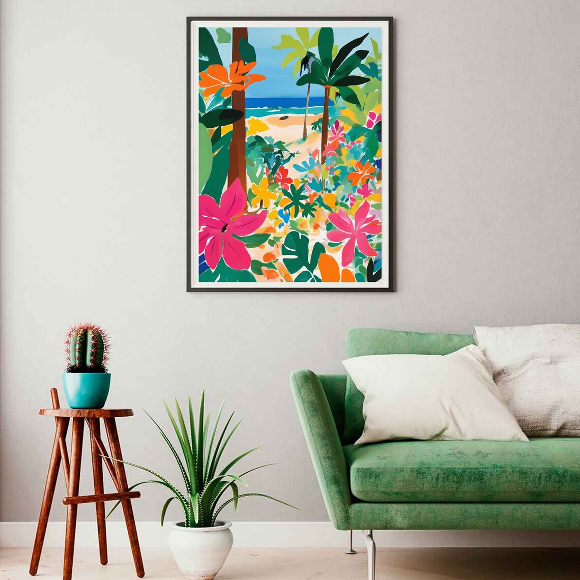 Colorful Beach Entrance Gouache Art Print - Image 2