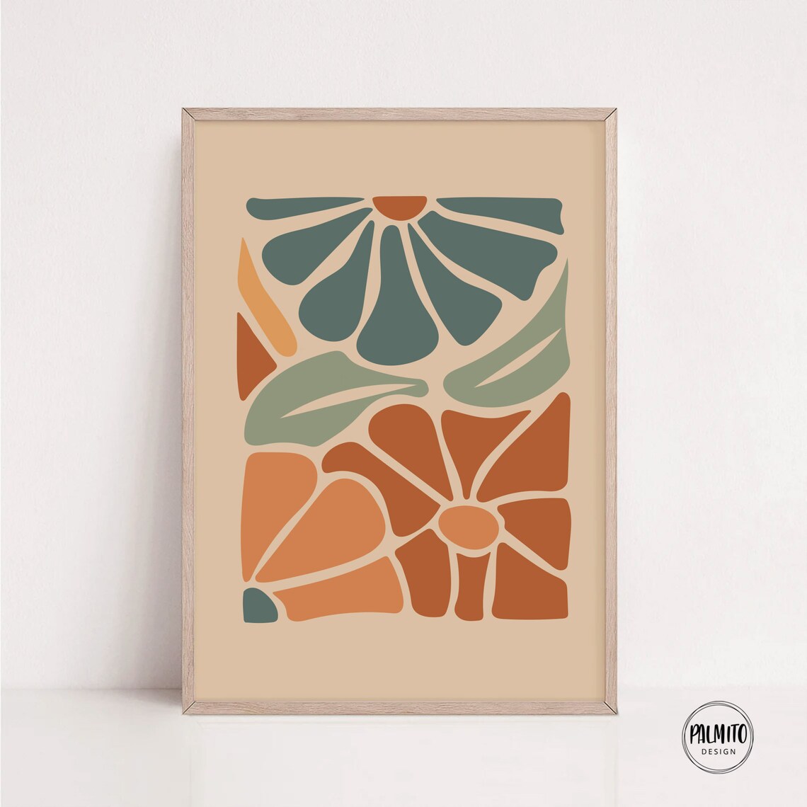 Boho Abstract Flowers Art Print, Warm Tones