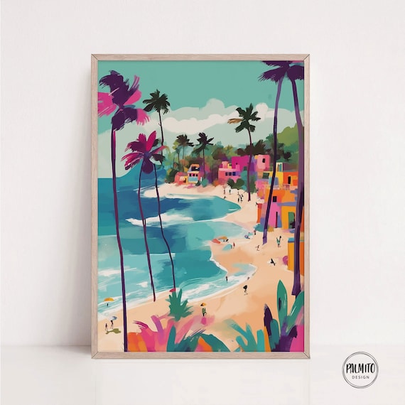 Colorful Beach Wall Art Beach Print Tropical Poster Bright Wall Art Vibrant Art Instant Sea And Palm Trees