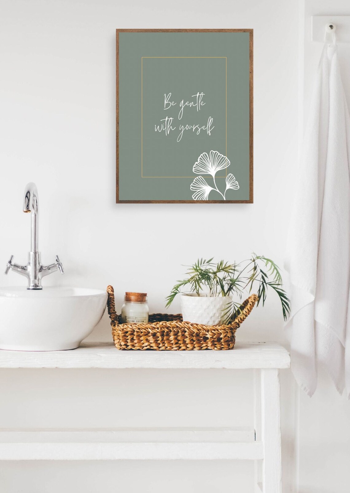 Be Gentle With Yourself Floral Art Print, Sage Green