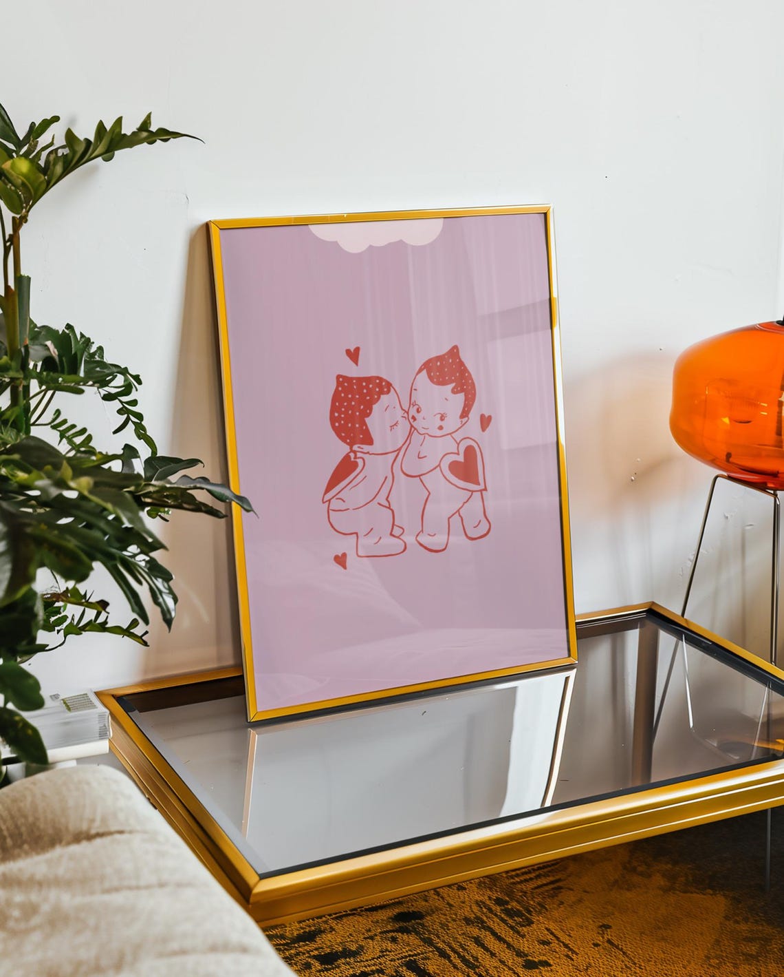 Love Bugs Minimalist Print Cute Couple Illustration Valentines Day Decor Red Pink Poster