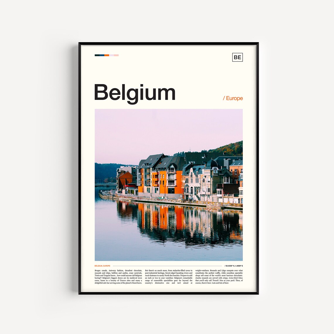 Belgium Europe Riverside Town Houses Reflected Water Photo Poster