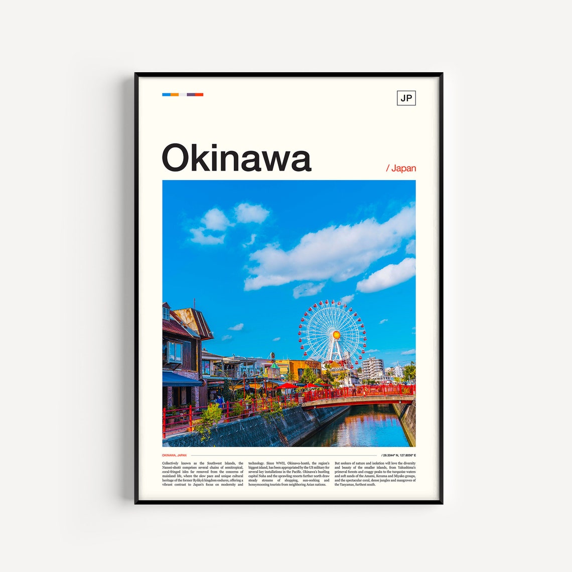 Okinawa Japan Ferris Wheel Waterfront Blue Sky Travel Poster