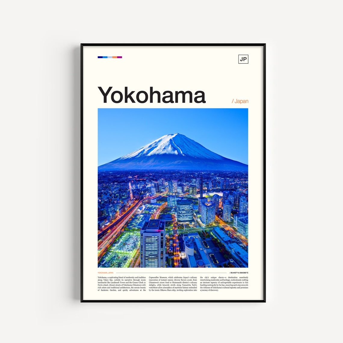 Yokohama Japan Mount Fuji City Skyline Dusk Scenic Photo Poster