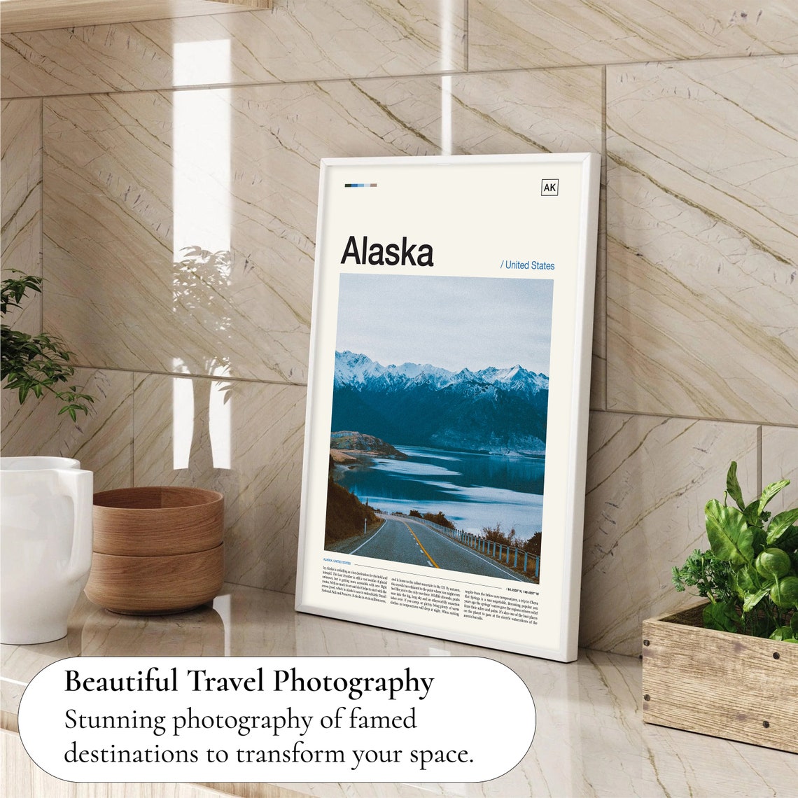Alaska United States Snowy Mountain Road Lakeside View Photo Poster - Image 4