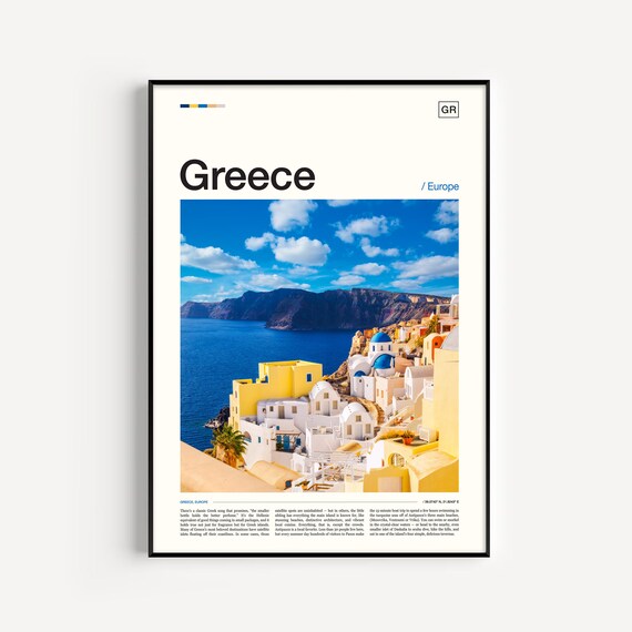 Santorini Greece Travel Poster, Mediterranean Wall Art