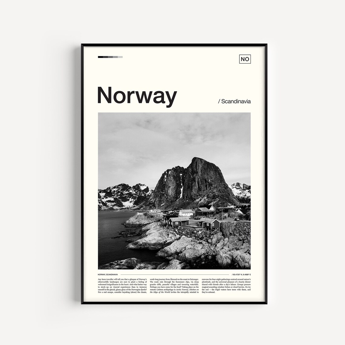 Norway Black and White Fjord Fishing Village Scandinavia Poster
