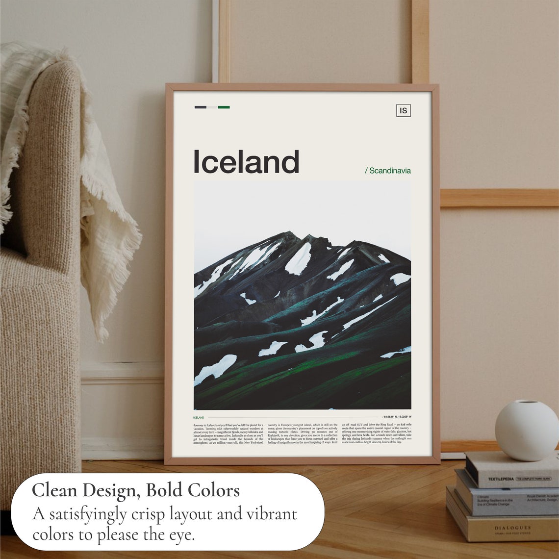 Iceland Dark Volcanic Mountain Snow Patches Dramatic Travel Poster - Image 3