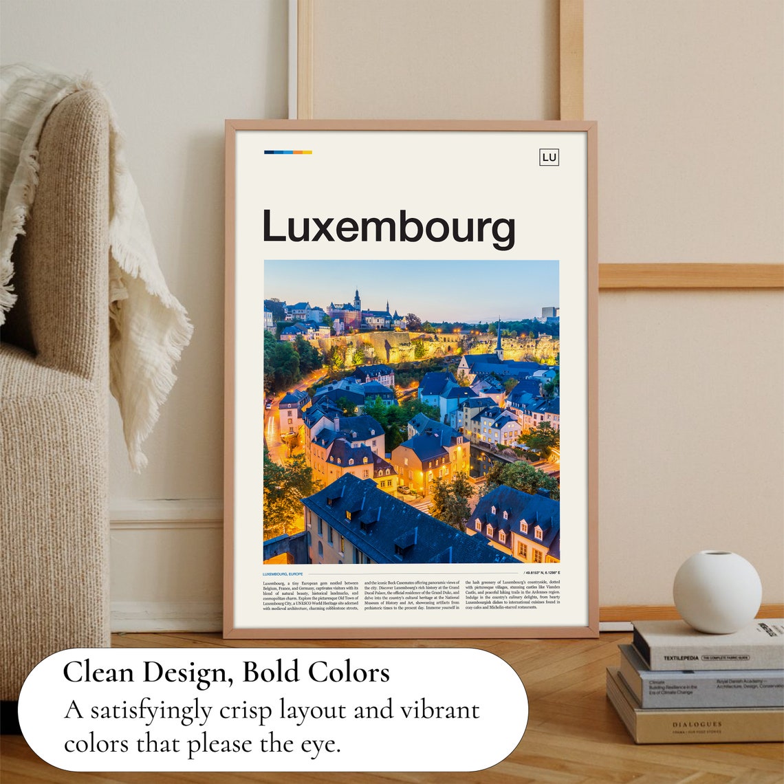 Luxembourg Europe Old Town Rooftops Twilight Evening Photo Poster - Image 3