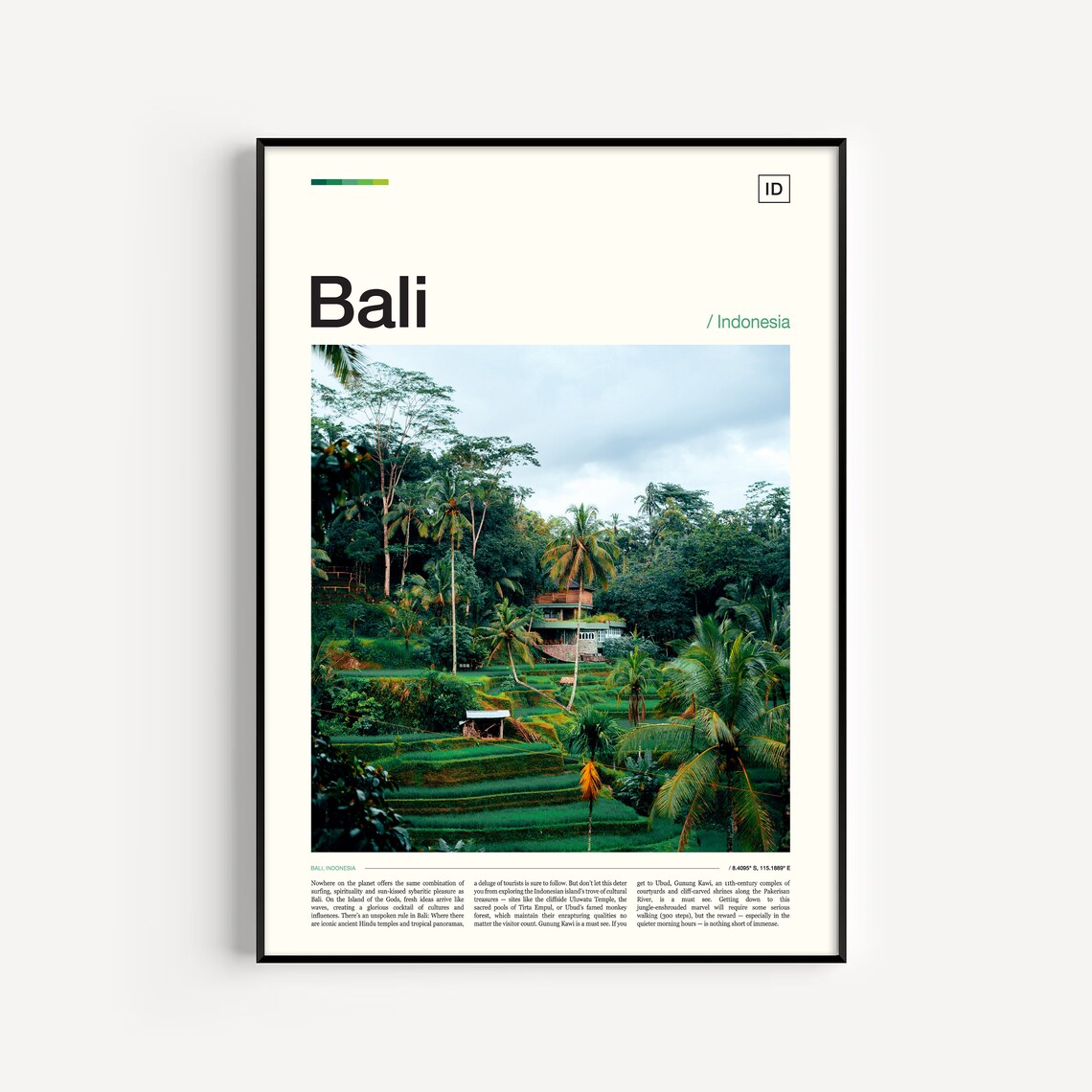 Bali Indonesia Palm Trees Rice Terrace Village Tropical Photo Poster