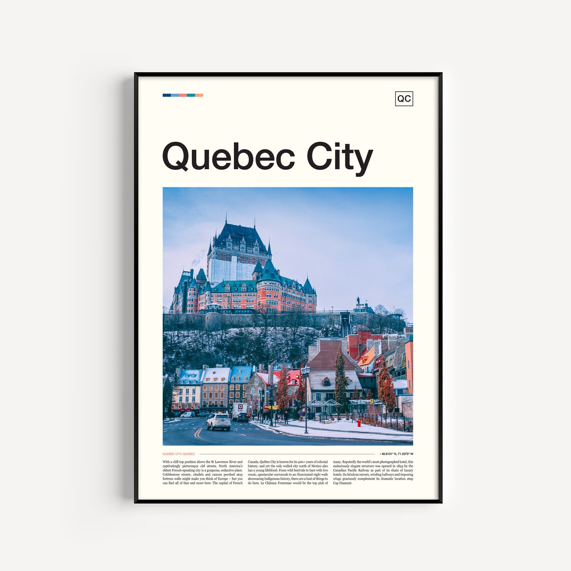 Quebec City Travel Poster, Canada City Art