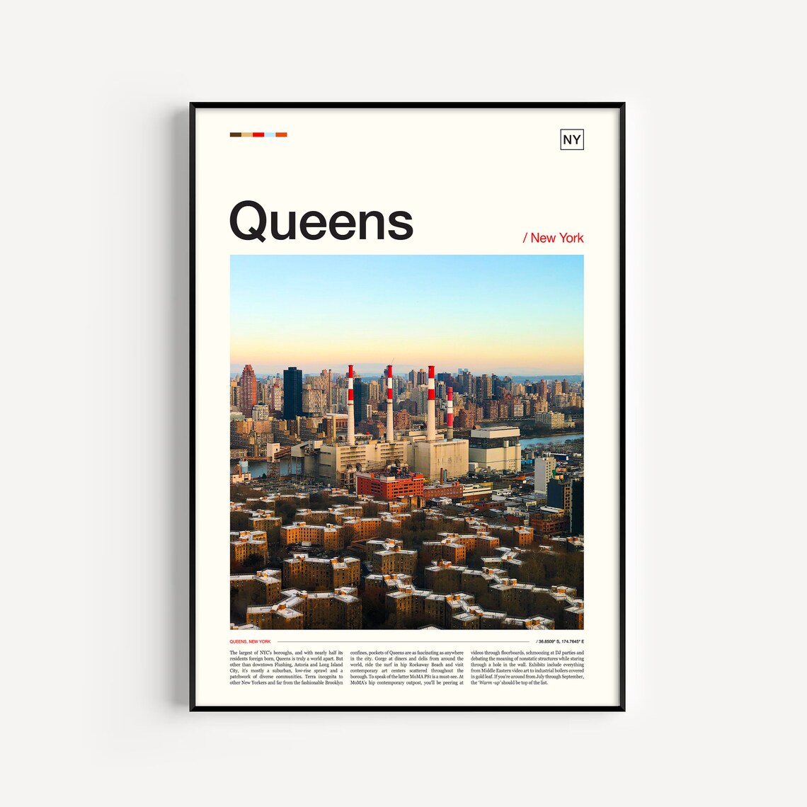 Queens New York Aerial Skyline Sunset City Photography Poster