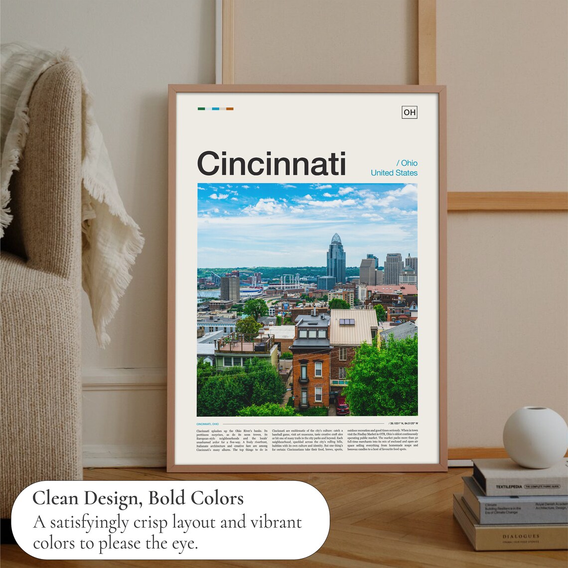 Cincinnati Skyline Travel Poster, City Wall Art - Image 3