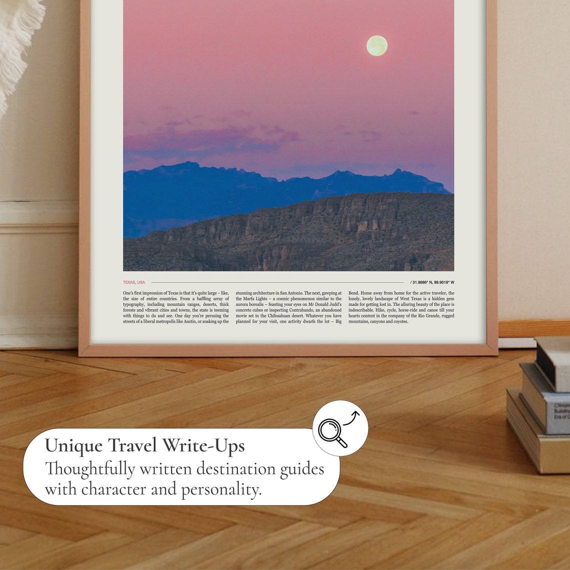 Texas Big Bend Desert Moonrise Pink Sky Rocky Mountains Wall Art - Image 2