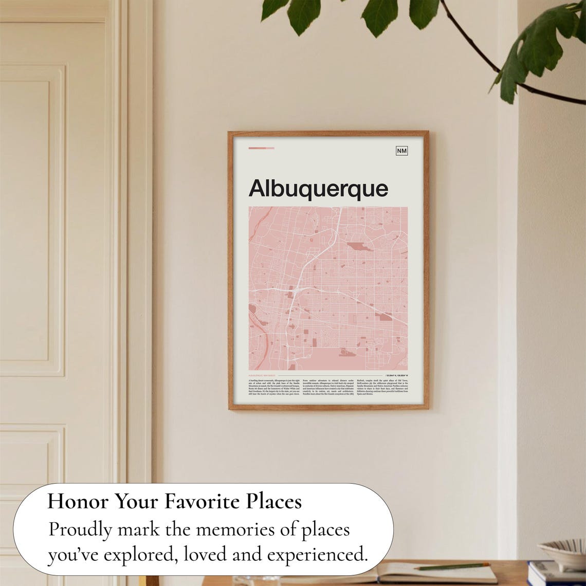 Albuquerque New Mexico Soft Pink City Street Map Travel Poster - Image 5