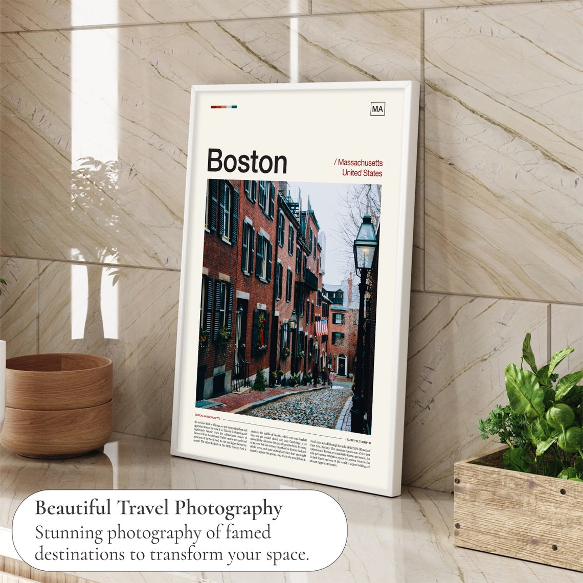 Boston Historic Cobblestone Street Brick Townhouses Old Lamp Poster - Image 4