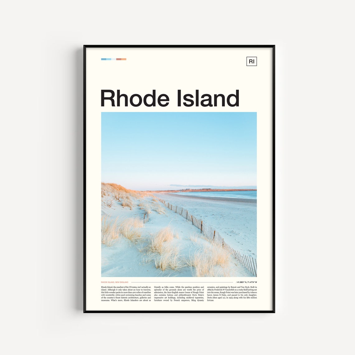 Rhode Island Beach Dunes Golden Sunset Coastal Travel Poster