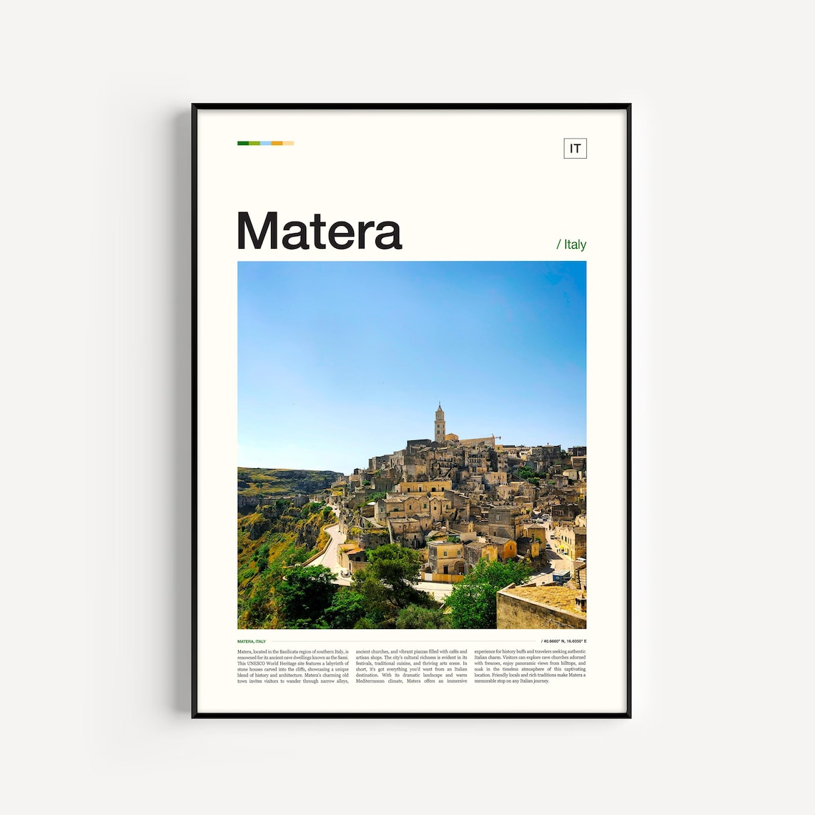 Matera Italy Ancient Cave City Hillside Photography Travel Poster