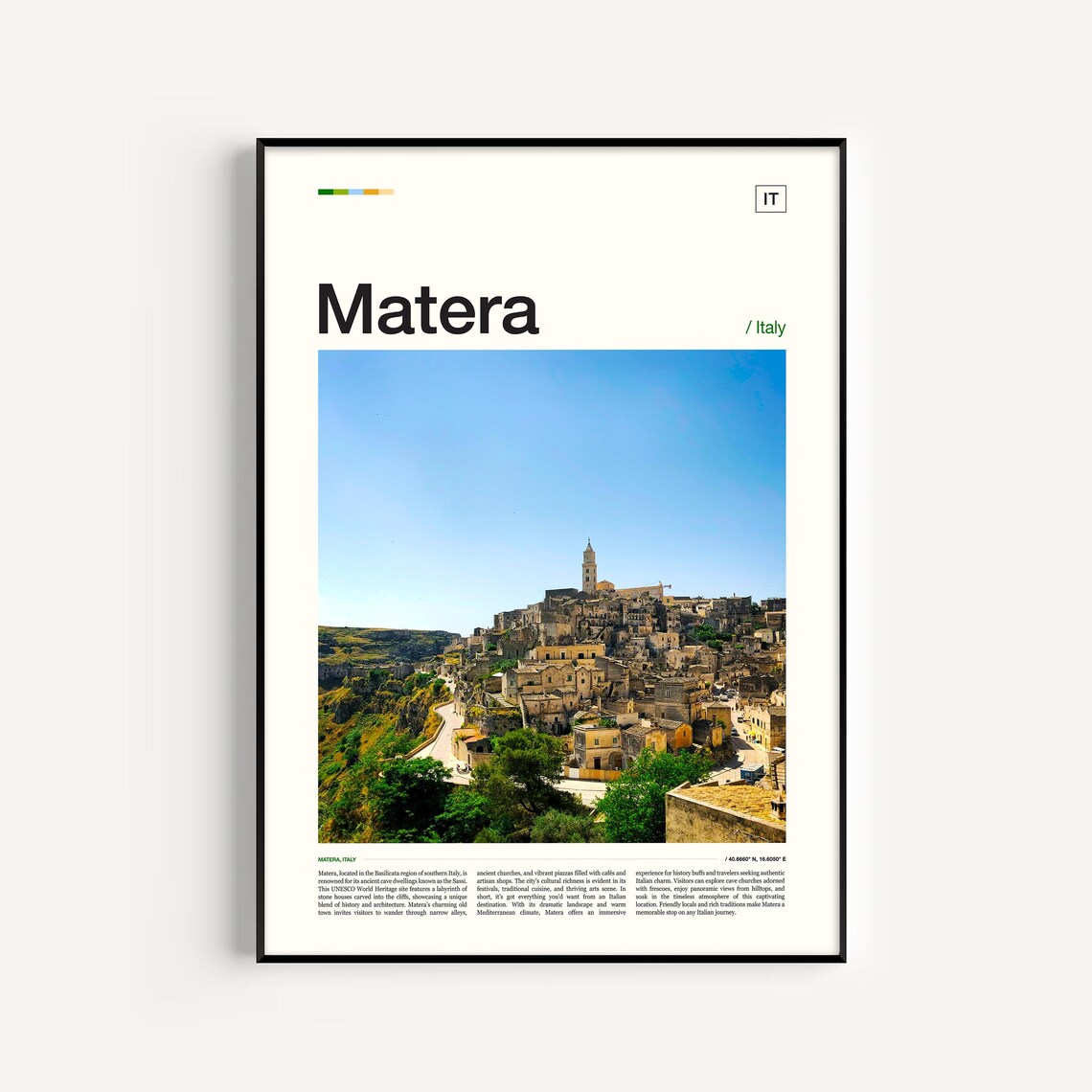 Matera Italy Travel Poster Historic Cityscape Art Print