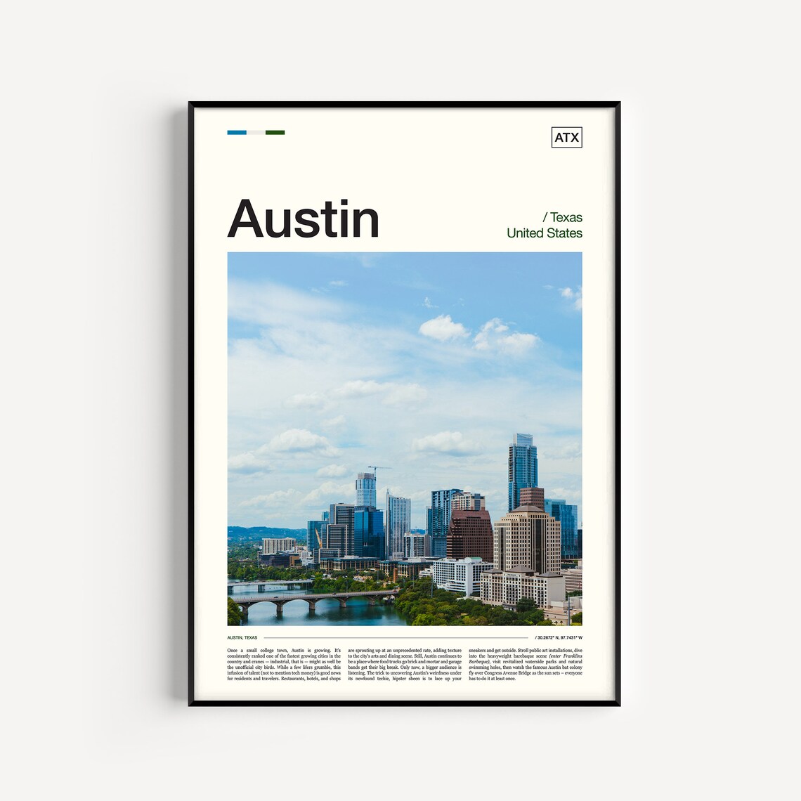 Austin Texas Travel Poster, City Photography Print